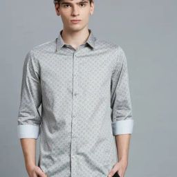 Reid & Taylor Grey Cotton Slim fit Print Shirt-image-3
