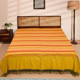 Fabindia Standalone Green & Ochre Cotton Woven Double Bed Cover-image-53