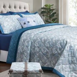 Maspar Triangle Blue Cotton Geometric 200 TC Double Bedsheet Sets-image-98