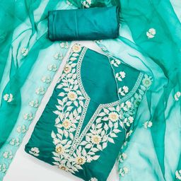 Panzora Floral Embroidered Thread Work Unstitched Dress Material-image-82