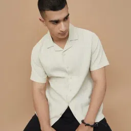 Forca By Lifestyle Beige Regular Fit Striped Shirt-image-90