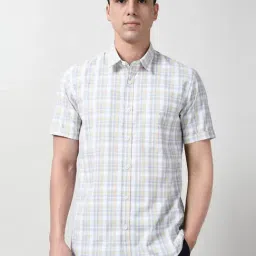 Peter England White Cotton Slim Fit Checks Shirt-picture-34