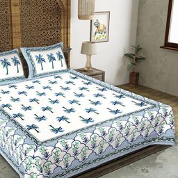 Butea Crape Marina Bay White Floral 180 TC Cotton King Bedsheet Set 2.40 m x 2.15 m-image-72