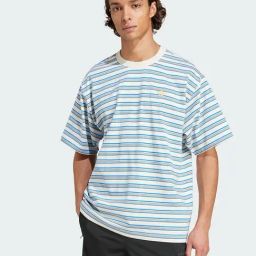 Adidas Originals Blue Cotton Loose Fit Striped T-Shirt-image-110