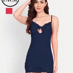 FIMS: Fashion is my Style Red & Navy Lace Work Babydoll With Thong-image-93