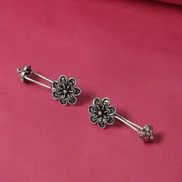 Oomph Oxidized Silver Floral Ethnic Ear Cuff-image-9