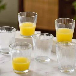 Nestasia Premium Quality Ribbed Textured Transparent Fluted Glass Tumbler Set Of 6 Each 260 ml-1