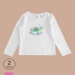 Pantaloons Junior Kids White & Pink Cotton Printed Full Sleeves T-Shirt-picture-37