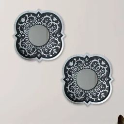 Art Street Black Plastic Vintage Vector Leaf Design Wall Mirror - Set of 2-34