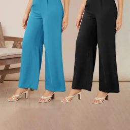 Kotty Blue & Black Solid High rise Trousers (Pack Of 2)-image-28