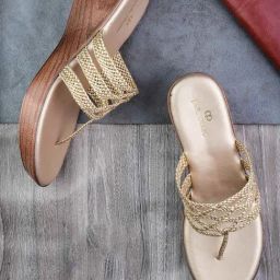 Pelle Albero Women's Gold T-Strap Wedges-image-68