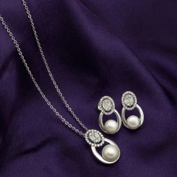 Silberry 92.5 Sterling Silver Elegant Pearl Pendant Set-image-50