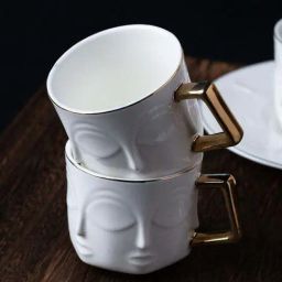 Smokey Cocktail White Porcelain Buddha Cup & Saucer Set (300ml) - Set of 2-7