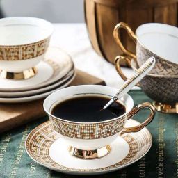 Smokey Cocktail White Porcelain Mosaic Luxury Tea Cup & Saucer Set (300ml) - Set of 2-image-52