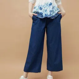 Colour Me By Melange Dark Blue Cotton Regular Fit Trousers-image-53