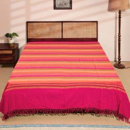 Fabindia Standalone Fuchsia Cotton Woven Double Bed Cover-image-14