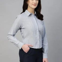 Hancock Bluish Grey Cotton Striped Shirt-picture-10