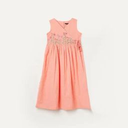 Melange by Lifestyle Girls Peach Cotton Embroidery Dress-picture-10