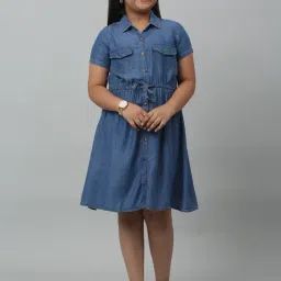 Cantabil Kids Indigo Solid Shirt Dress-picture-29