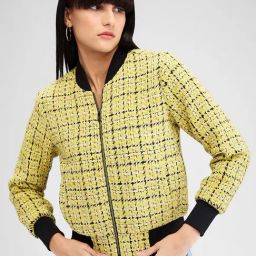 Spykar Yellow & Black Self Design Bomber Jacket-24