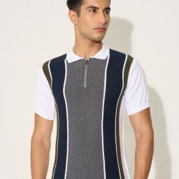 Peregrine By Pantaloons White Slim Fit Striped Polo T-Shirt-picture-42