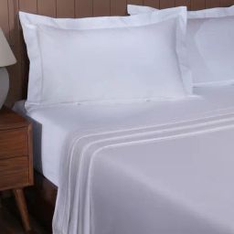 Maspar Aurelius White Cotton Stripes 200 TC King Flat Bedsheet with 2 Pillow Cases-image-33