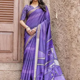 Mitera Ethnic Motifs Zari Silk Blend Block Print Saree-picture-16