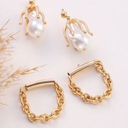 SOHI Set Of 2 Gold-Plated Pearls Beaded Contemporary Drop Earrings-58
