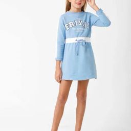 Kate & Oscar Kids Blue & White Cotton Printed Full Sleeves Dress-image-47