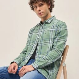 The Bear House Green Cotton Slim Fit Checked Shirt-image-61