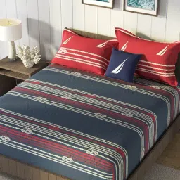 Nautica Bradford Red & Blue Cotton Printed 160 TC Bedsheet with 2 Pillow Covers-picture-22