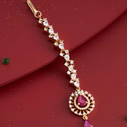 Kushal's Fashion Jewellery Gold-Plated Zircon Stone Studded Maang Tikka-15