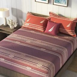 Nautica Bradford Purple & Orange Cotton Printed 160 TC Bedsheet with 2 Pillow Covers-picture-24