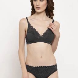 AROUSY Black Self Pattern Bra Panty Set-picture-15