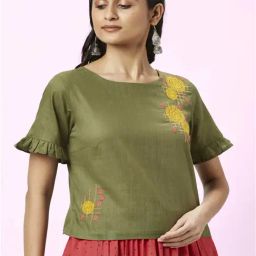 Akkriti by Pantaloons Olive Green Embroidered Top-picture-36