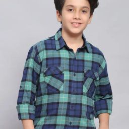Monte Carlo Kids Blue Checks Full Sleeves Shirt-image-88