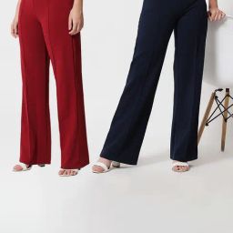 Kotty Red & Navy Straight Fit High Rise Trousers (Pack Of 2)-picture-29