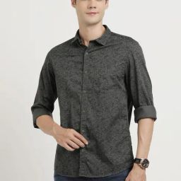 Turtle Grey Cotton Slim Fit Printed Shirt-image-65