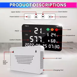 amiciSense 6-in-1 Air Quality Monitor Wall Mount 16 inch Large LED Display with Adjustable Brightness image 4