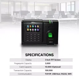 ZKTeco Fingerprint Time Attendance Terminal with 3-inch Display Screen Black- A-11C image 5