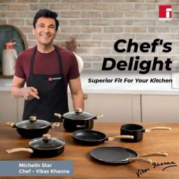 Bergner Bellini & Aura Black 26 cm Induction Deep Frypan With Wooden Finish Handle (3 L) image 2