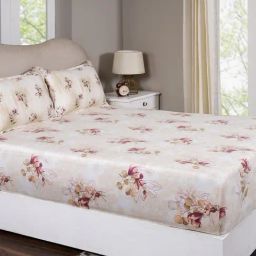 Maspar Everbloom Peach Cotton Floral 300 TC Single Fitted Bedsheet with 1 Pillow Case-image-27