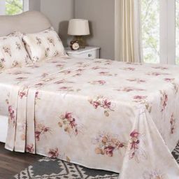 Maspar Everbloom Peach Cotton Floral 300 TC King Flat Bedsheet with 2 Pillow Cases-image-28