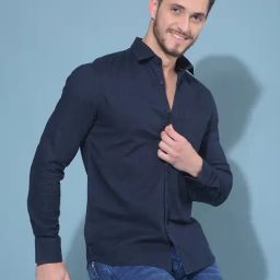 Crimsoune Club Navy Blue Cotton Slim Fit Shirt-image-57