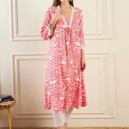 Indo Era Red Printed A Line Kurta-picture-17