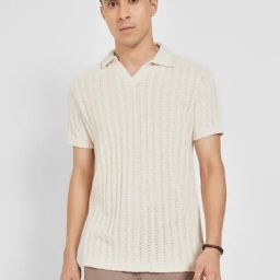 7 Alt By Pantaloons Beige Regular Fit Texture Polo T-Shirt-picture-30