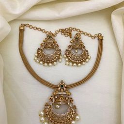 Anouk Gold-Plated Cubic Zirconia-Studded & Beaded Jewellery Set image 2