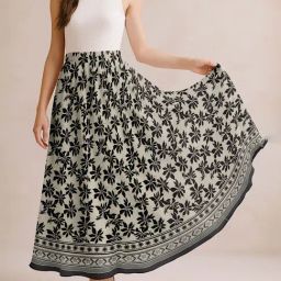 Moomaya Beige & Black Regular Fit Floral Skirt-picture-22