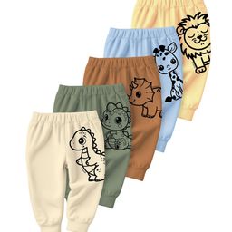 Minicult Kids Pack Of 5 Dinosaur Printed Cotton Joggers-40