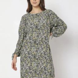 Vero Moda Black Floral Print A-Line Dress-image-86